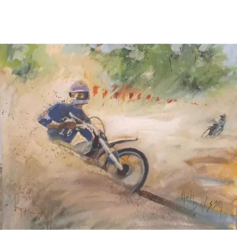 Neil Davison VTG Oil Painting Dirt Bike Rider